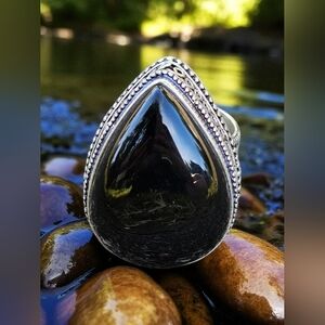 NWT Black Onyx Gemstone Handmade Antique Design Statement Ring Size-8